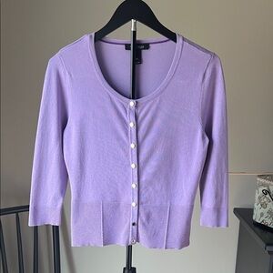 WHBM Lavender Silver-Button Scoop Neck Cardigan - Size XS